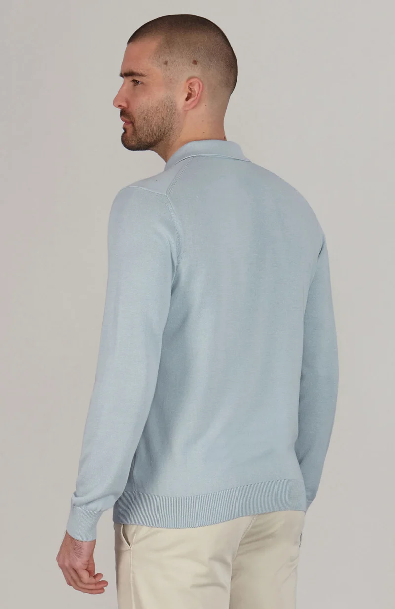 Mens Lightweight Cotton Long Sleeve Knitted Polo Shirt
