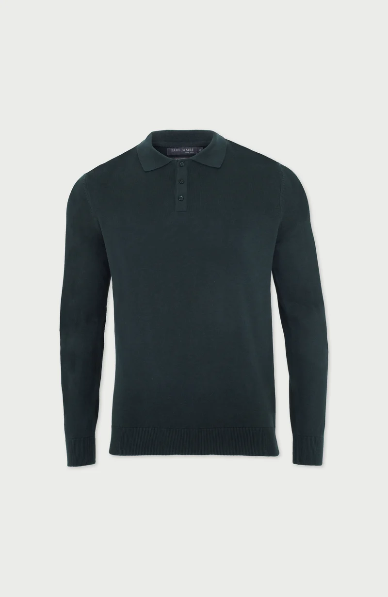 Mens Lightweight Cotton Long Sleeve Knitted Polo Shirt