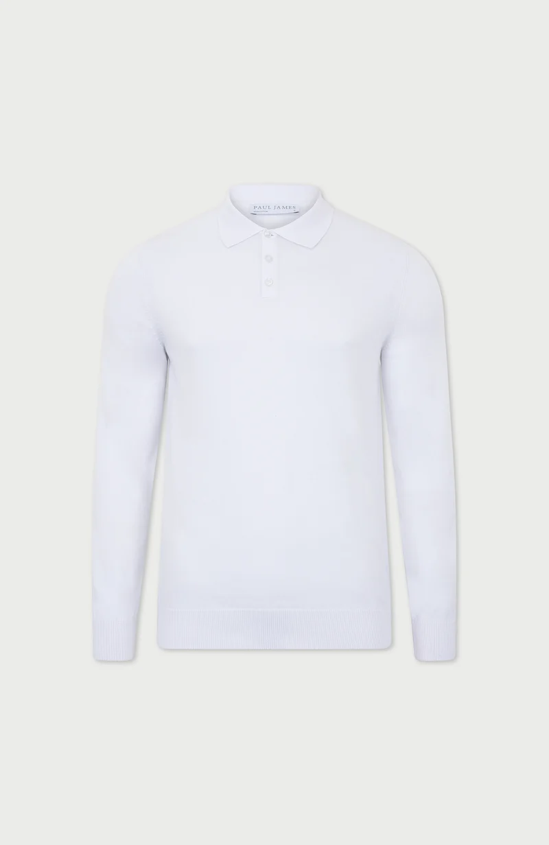 Mens Lightweight Cotton Long Sleeve Knitted Polo Shirt