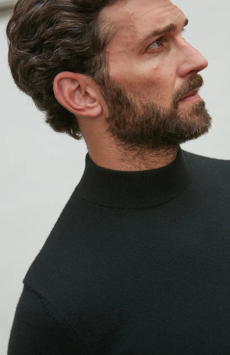 Mens Lightweight Merino Cashmere Mock Turtle Neck Jumper
