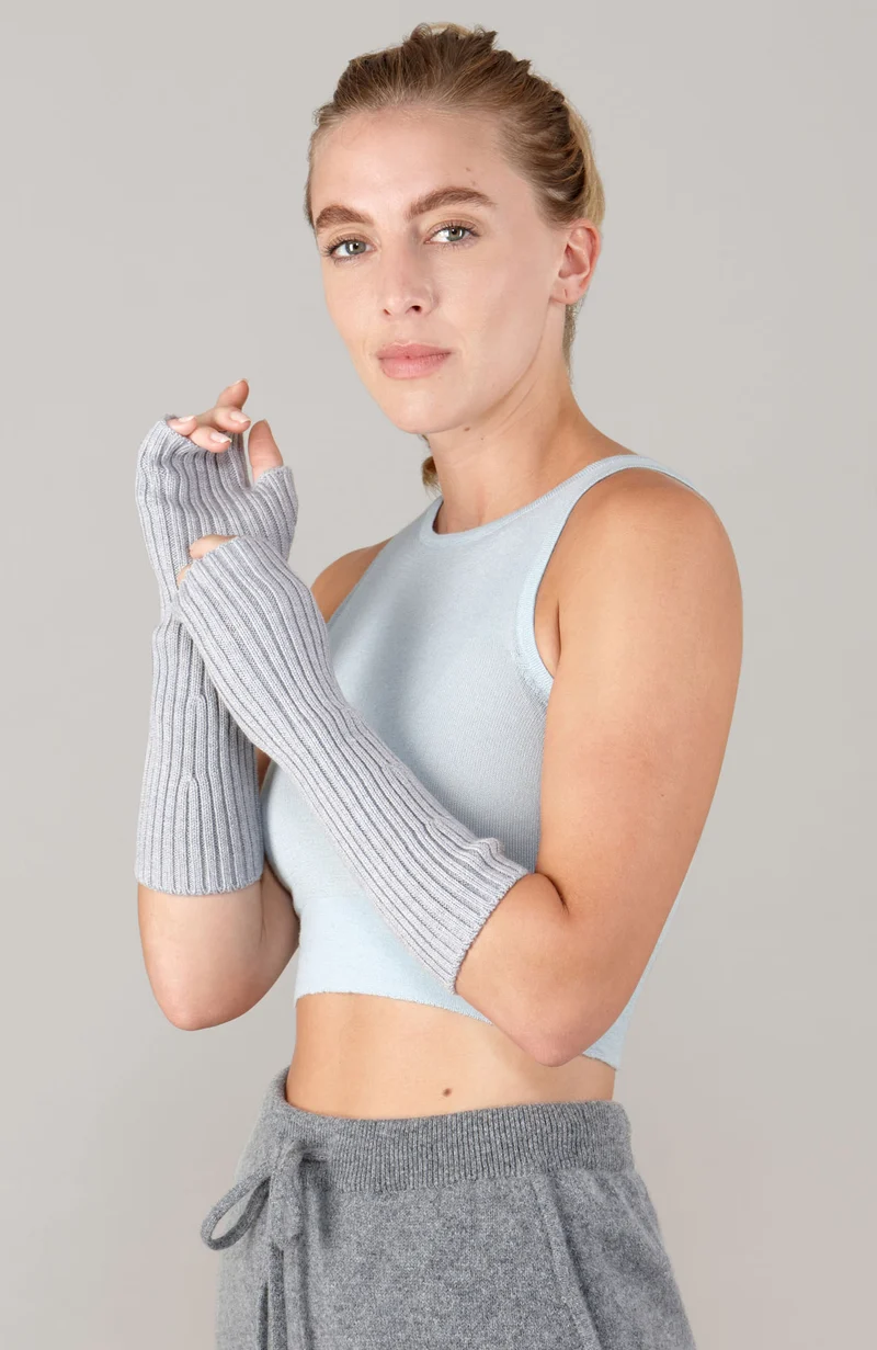Womens Merino Activewear Ribbed Fingerless Gloves