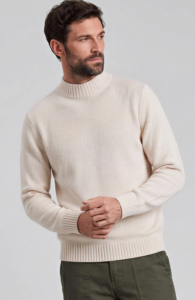 Mens Midweight Cotton Mock Turtleneck Jumper