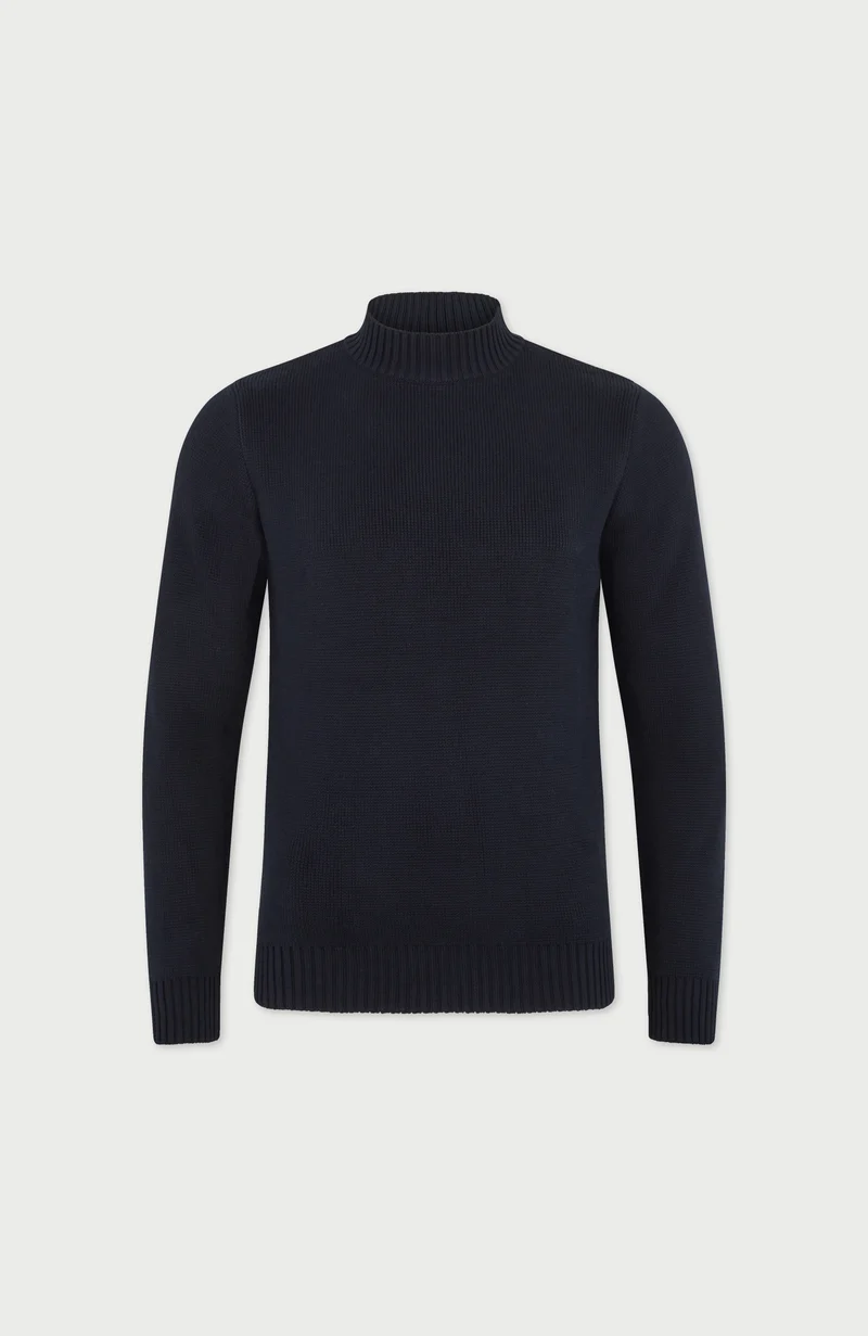 Mens Midweight Cotton Mock Turtleneck Jumper