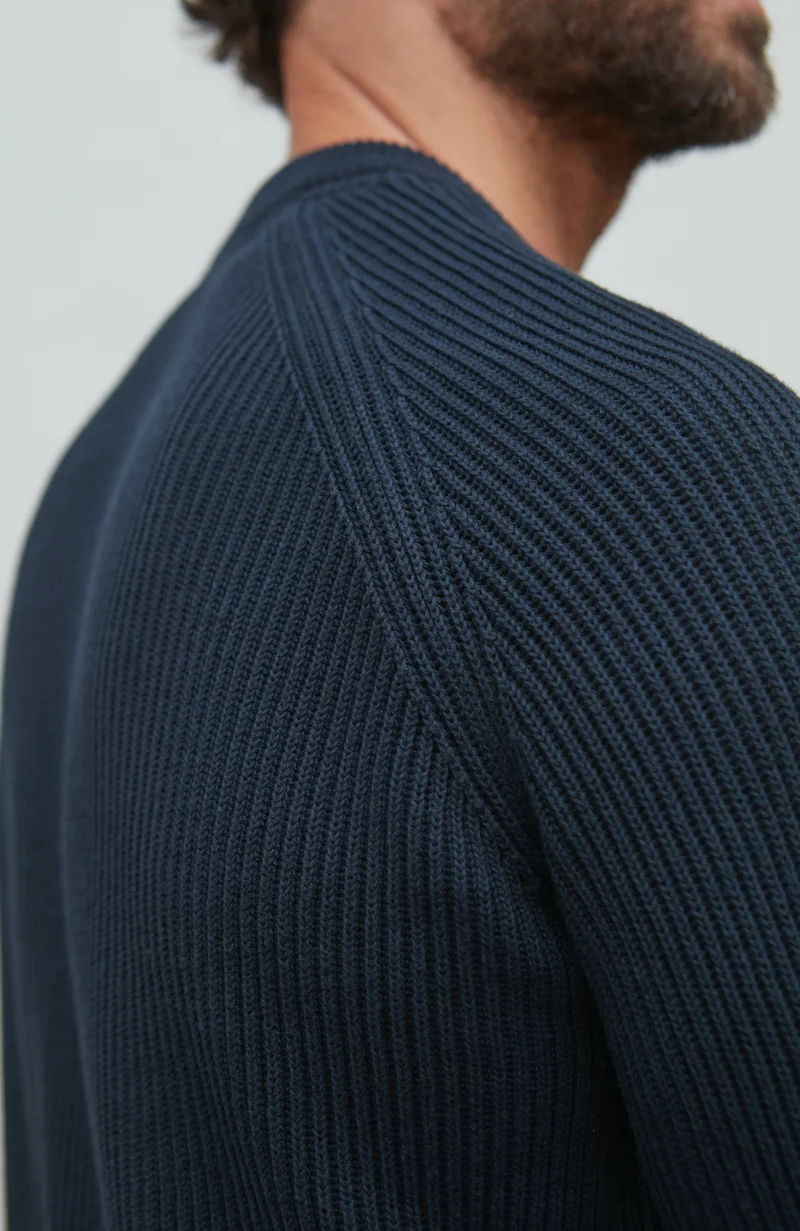 Mens Midweight Cotton Ribbed Crew Neck Jumper