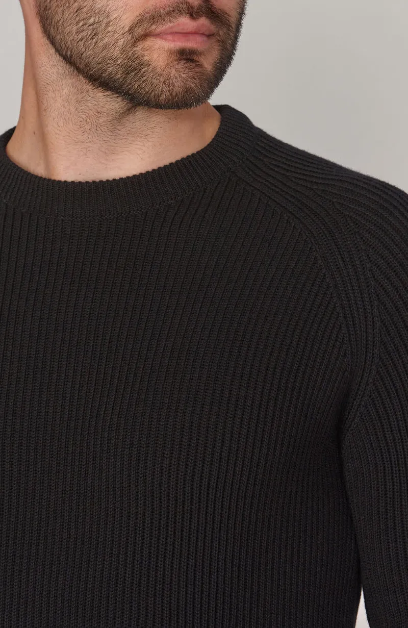 Mens Midweight Cotton Ribbed Crew Neck Jumper