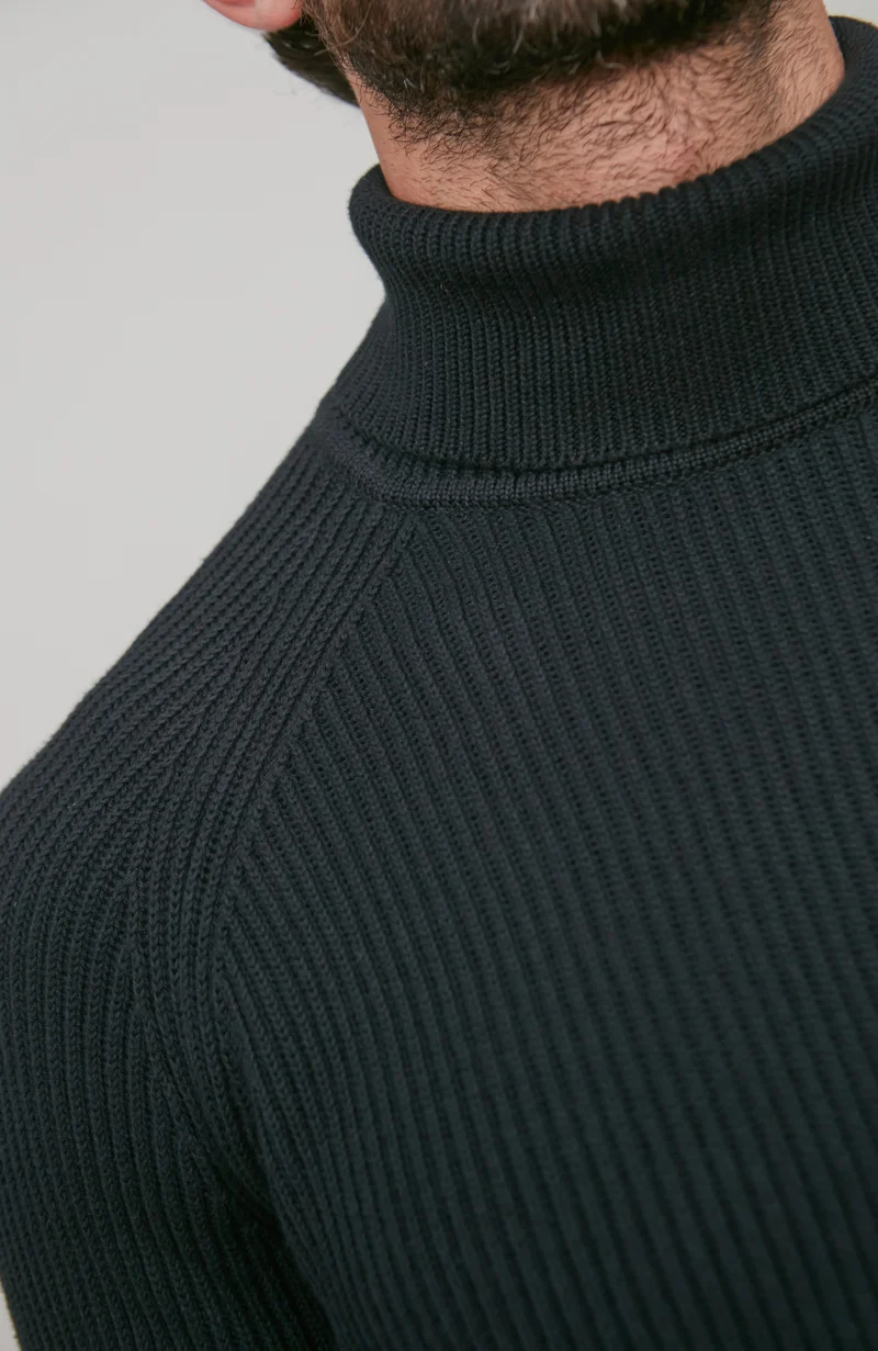 Mens Midweight Cotton Ribbed Roll Neck Jumper