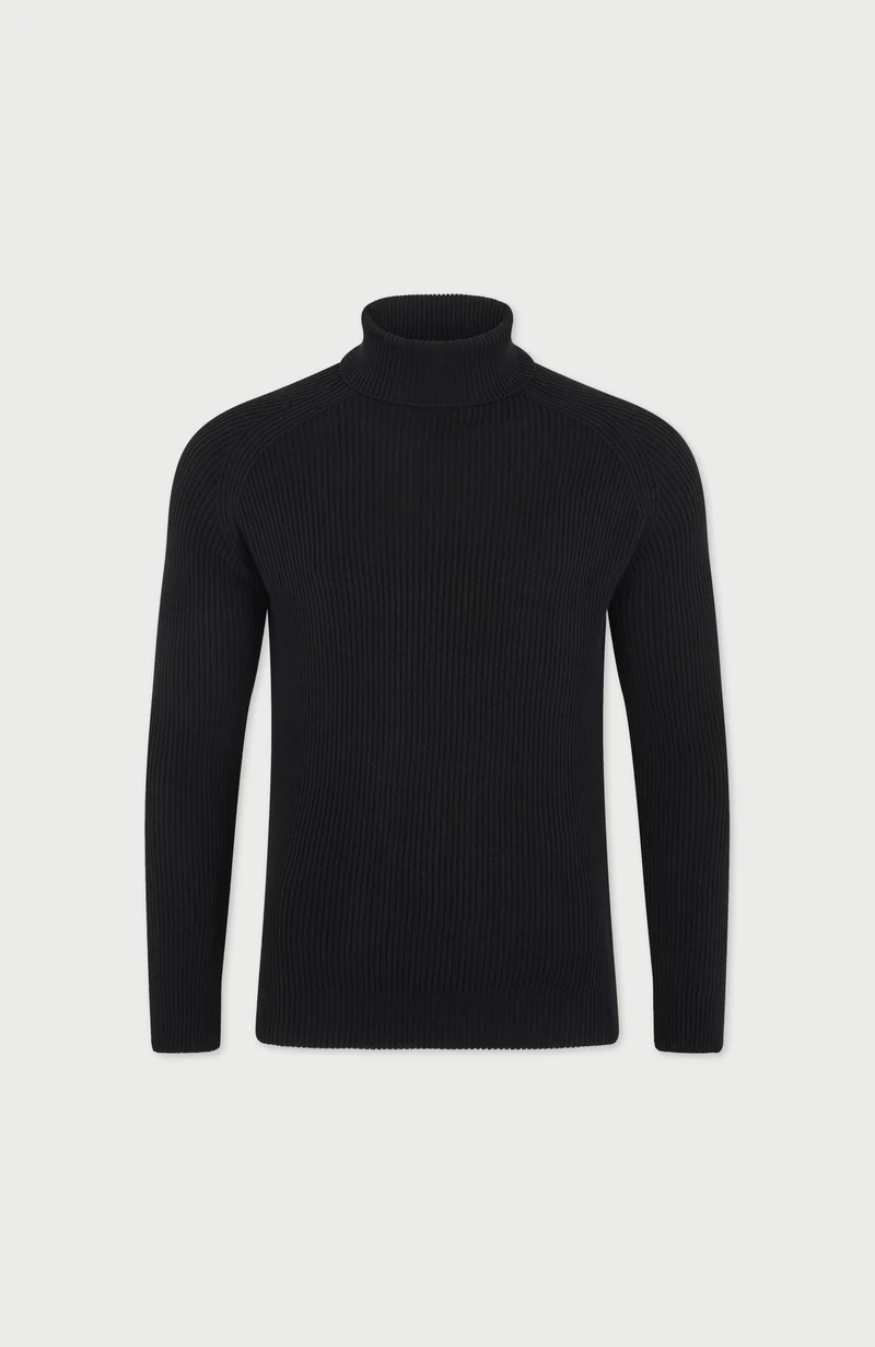 Mens Midweight Cotton Ribbed Roll Neck Jumper