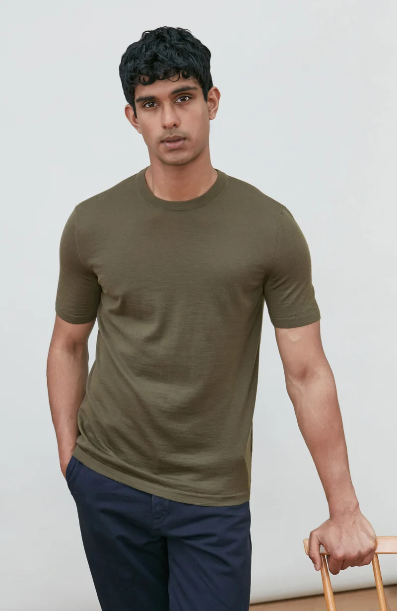 Mens Superfine Merino Wool Knitted T-Shirt