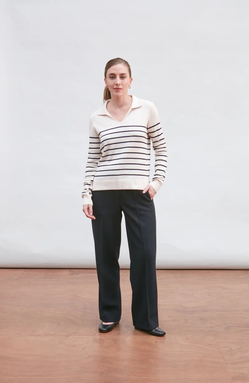 Womens Lightweight Cotton Open Collar Breton Top