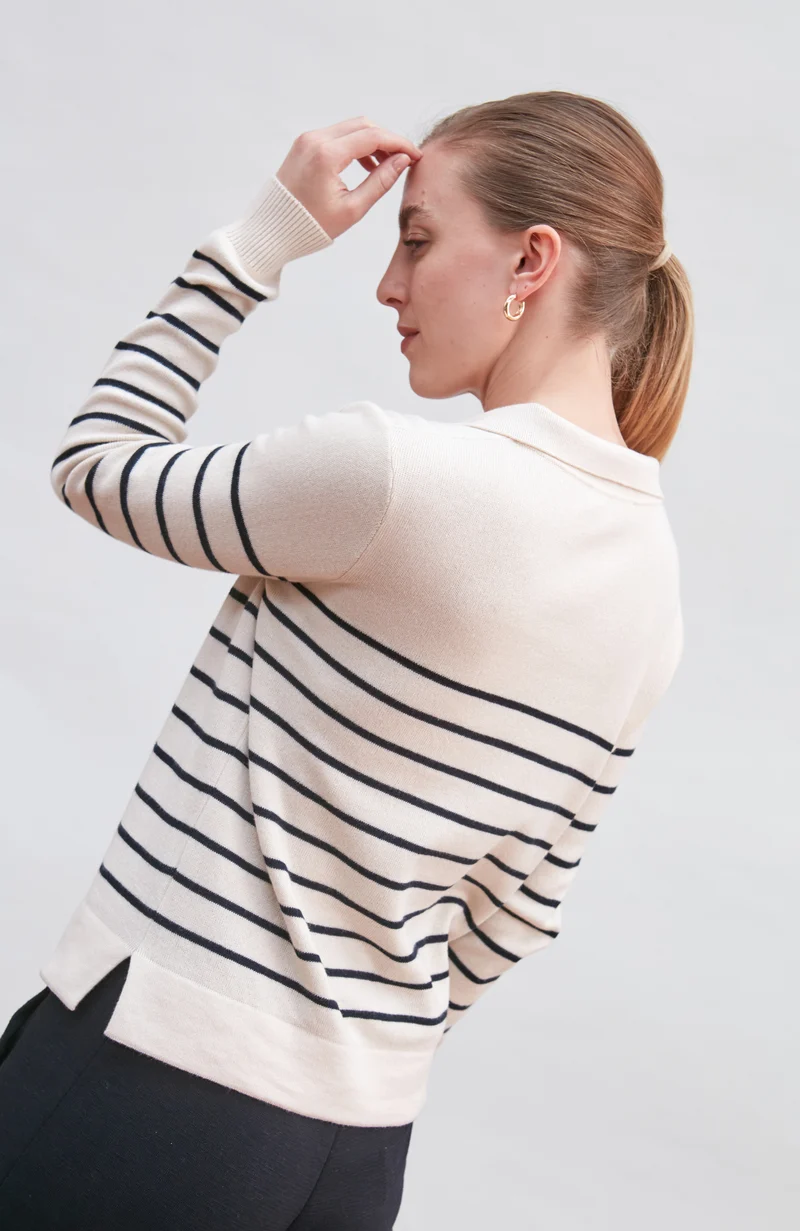 Womens Lightweight Cotton Open Collar Breton Top
