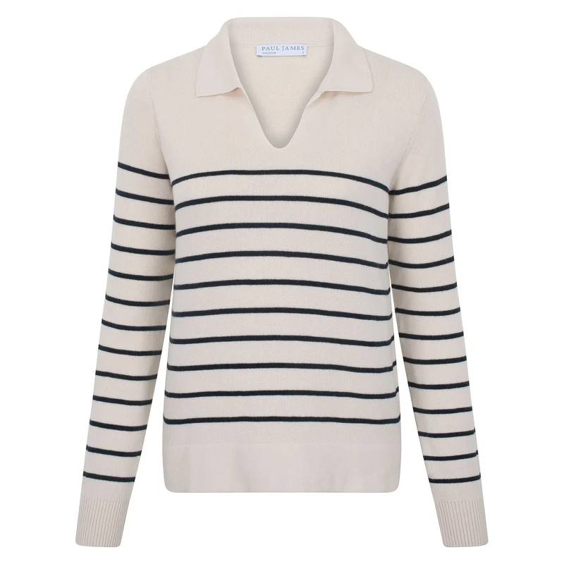 Womens Lightweight Cotton Open Collar Breton Top