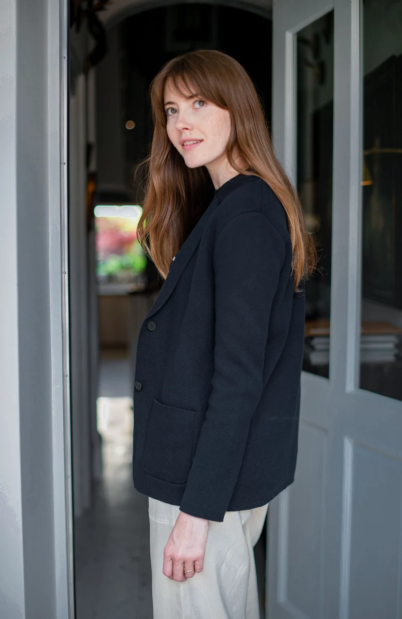 Womens Midweight Cotton Relaxed Fit Knitted Blazer