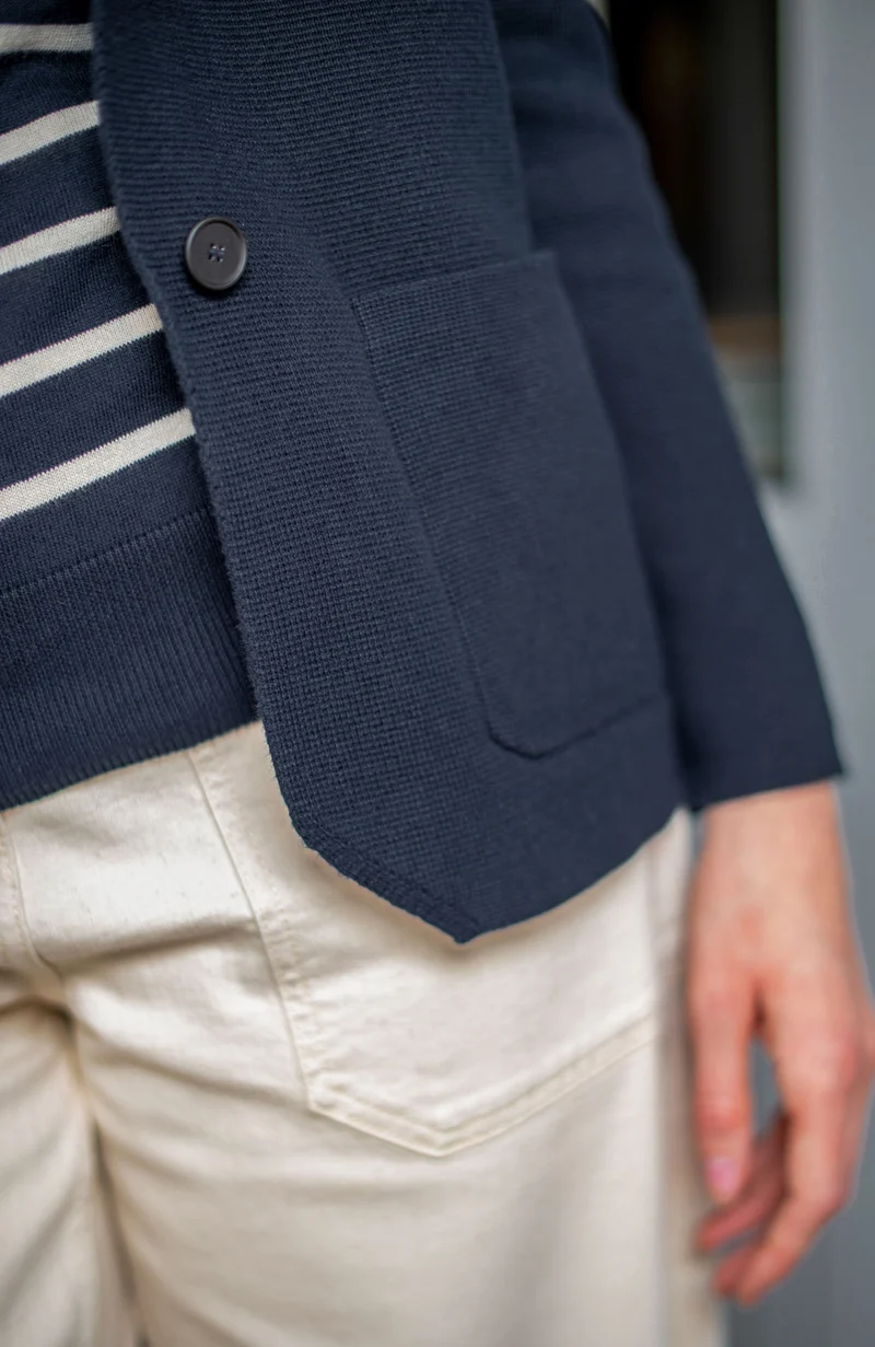 Womens Midweight Cotton Relaxed Fit Knitted Blazer
