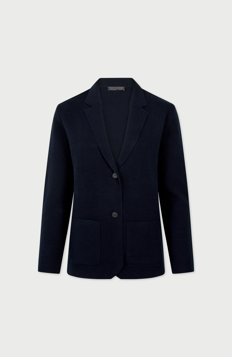 Womens Midweight Cotton Relaxed Fit Knitted Blazer