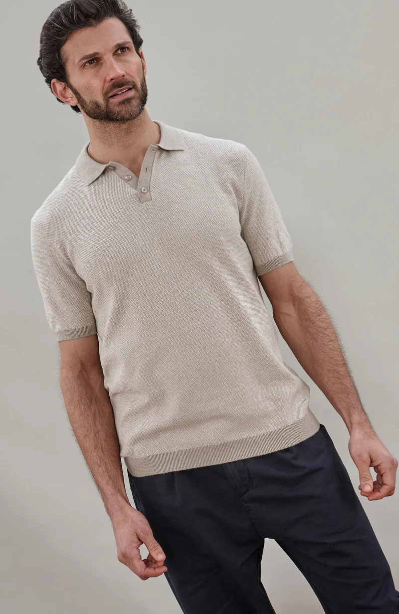 Mens Lightweight Cotton Textured Polo Shirt