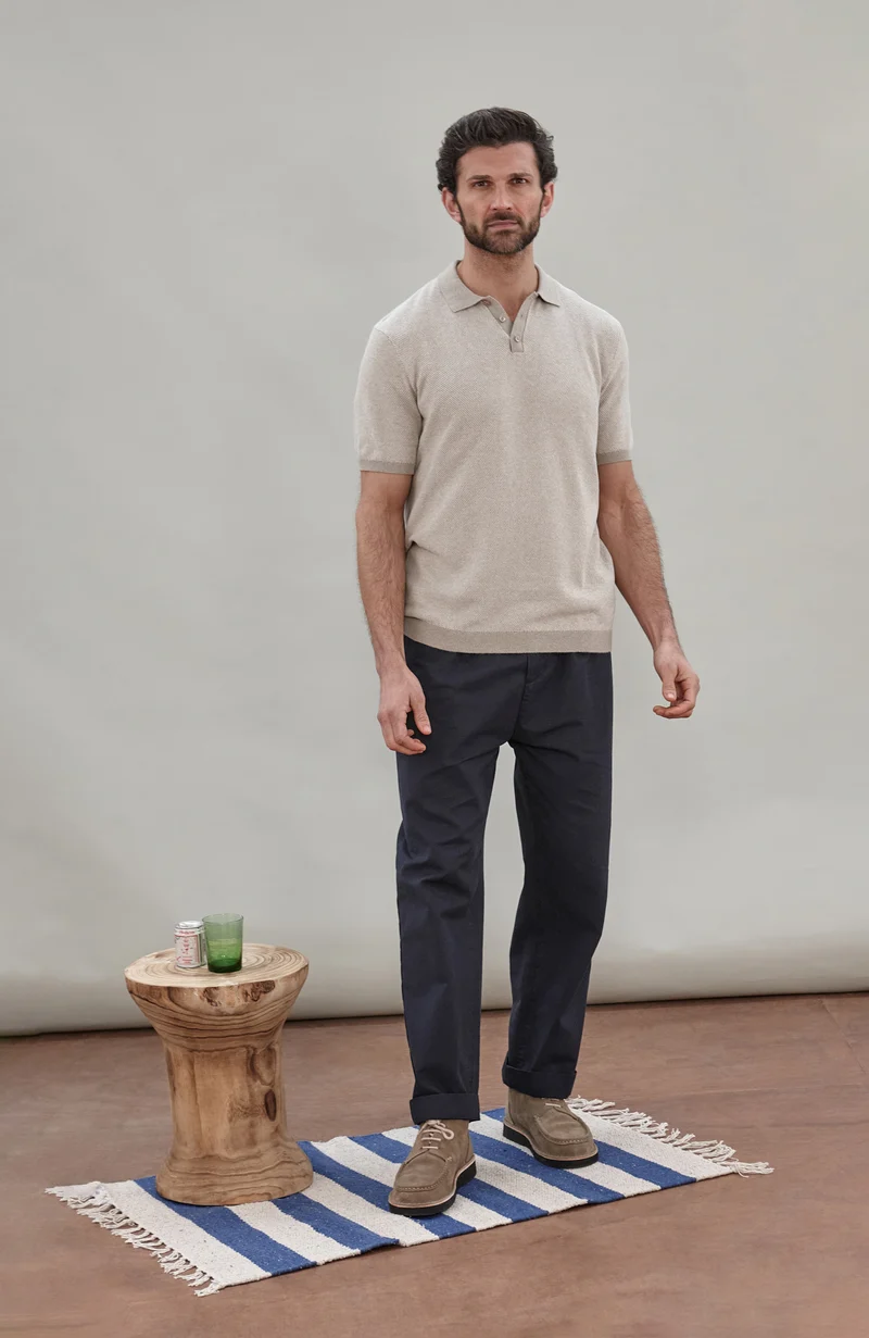 Mens Lightweight Cotton Textured Polo Shirt