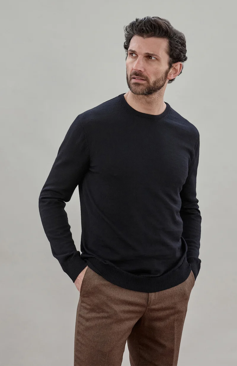 Mens Extra Fine Merino Wool Crew Neck Jumper
