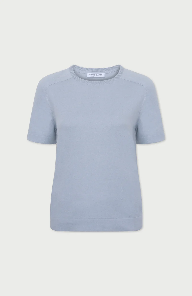 Womens Ultra Fine Cotton Saddle Shoulder Knitted T-Shirt