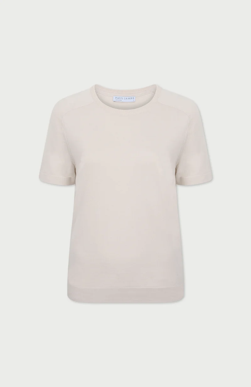 Womens Ultra Fine Cotton Saddle Shoulder Knitted T-Shirt