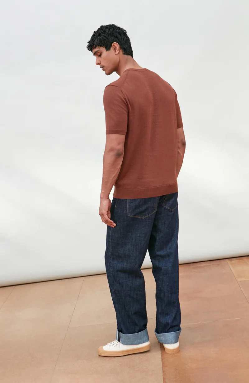 Mens Lightweight Organic Cotton Linen Short Sleeve Jumper