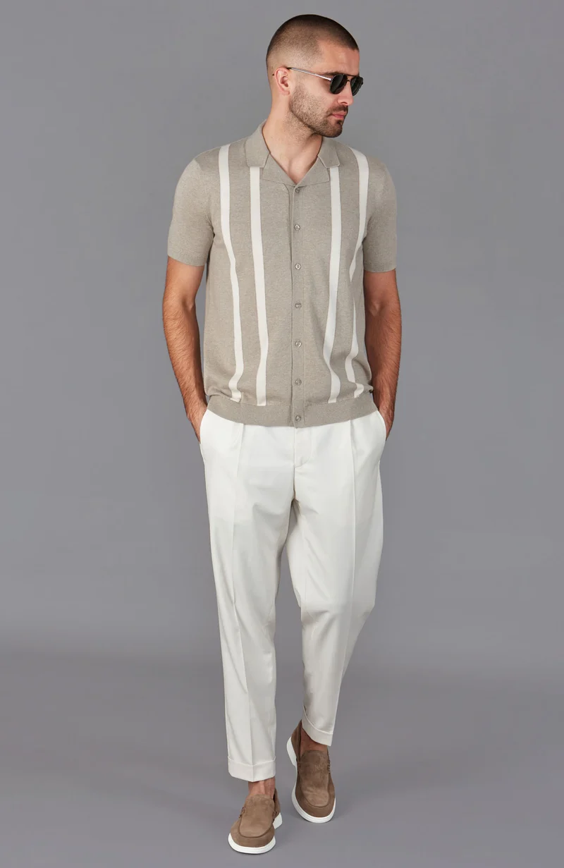 Mens Ultra Fine Cotton Cuban Collar Striped Shirt