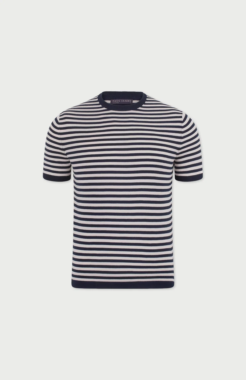 Mens Ultra Fine Cotton Knitted Breton T-Shirt