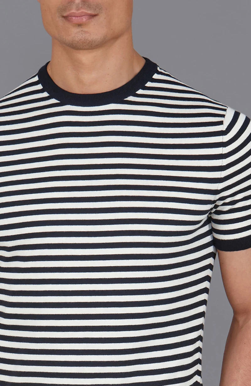 Mens Ultra Fine Cotton Knitted Breton T-Shirt