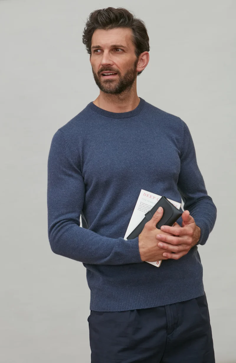 Mens Lightweight Merino Cashmere Crew Neck Jumper
