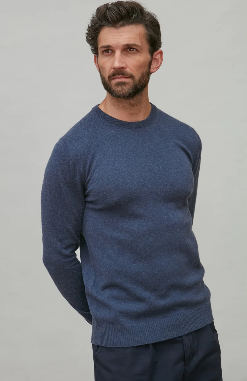 Mens Lightweight Merino Cashmere Crew Neck Jumper