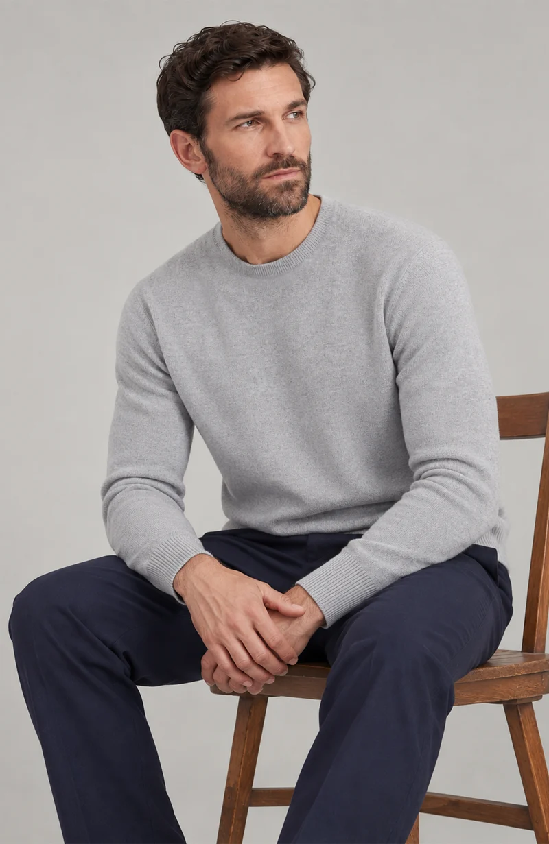 Mens Lightweight Merino Cashmere Crew Neck Jumper