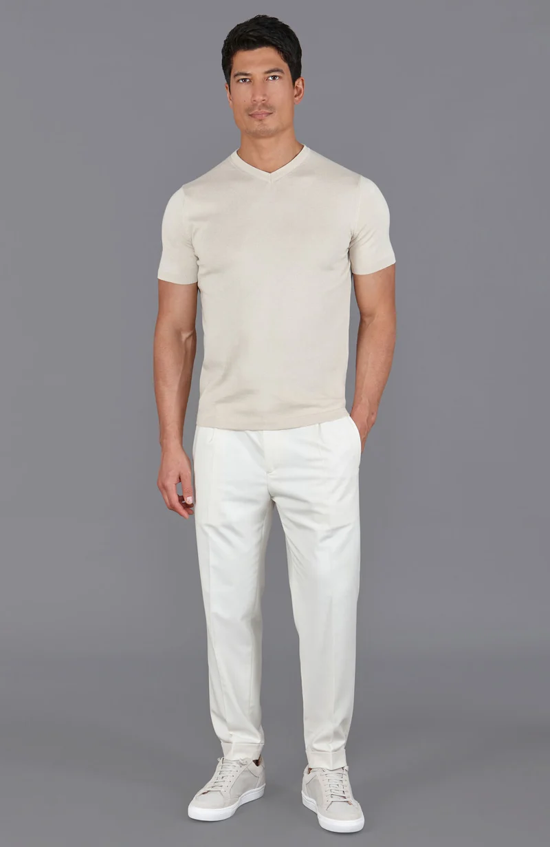 Mens Ultra Fine Cotton High V Neck Knitted T-Shirt