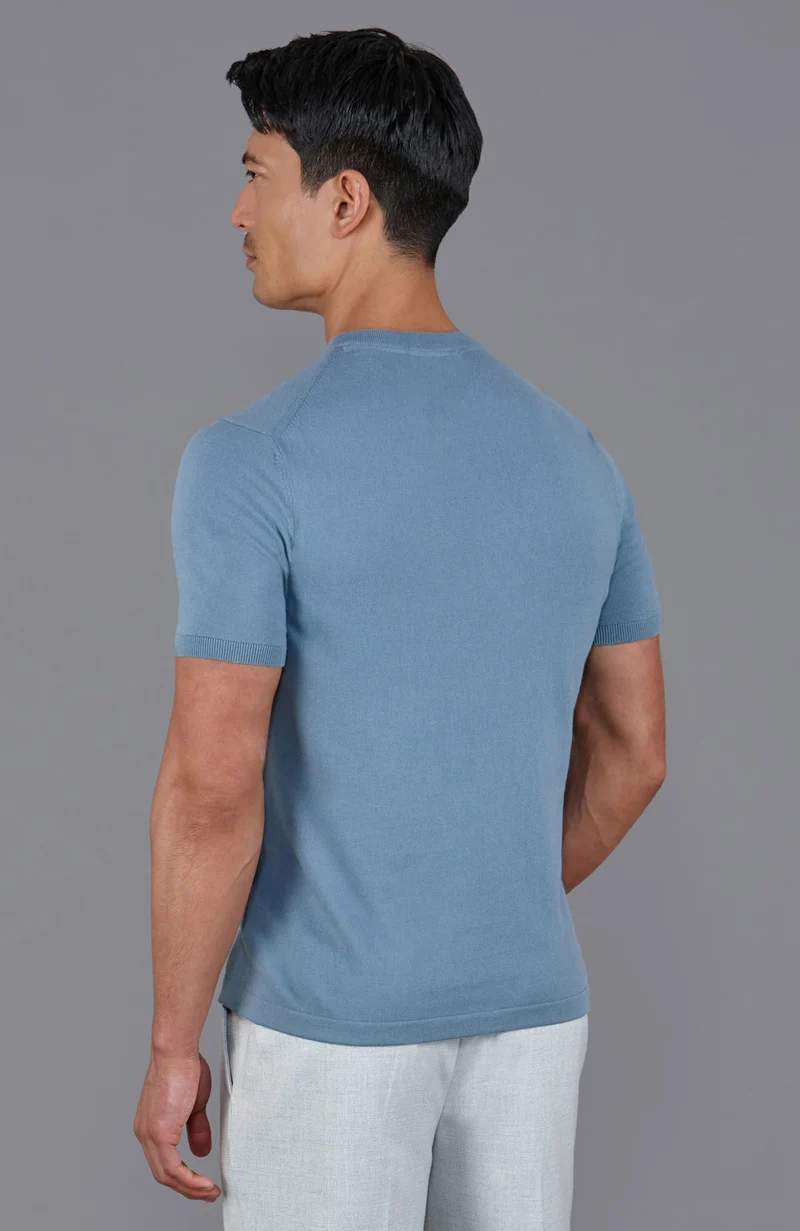 Mens Ultra Fine Cotton High V Neck Knitted T-Shirt