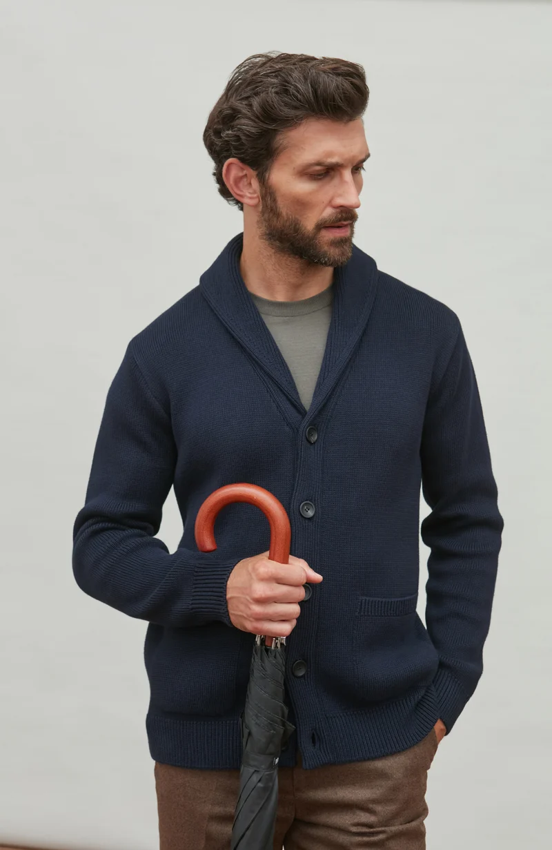 Mens Midweight Cotton Shawl Collar Cardigan