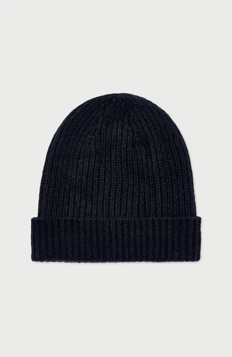 100% Cashmere Ribbed Beanie Hat