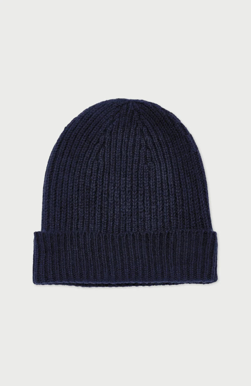 100% Cashmere Ribbed Beanie Hat