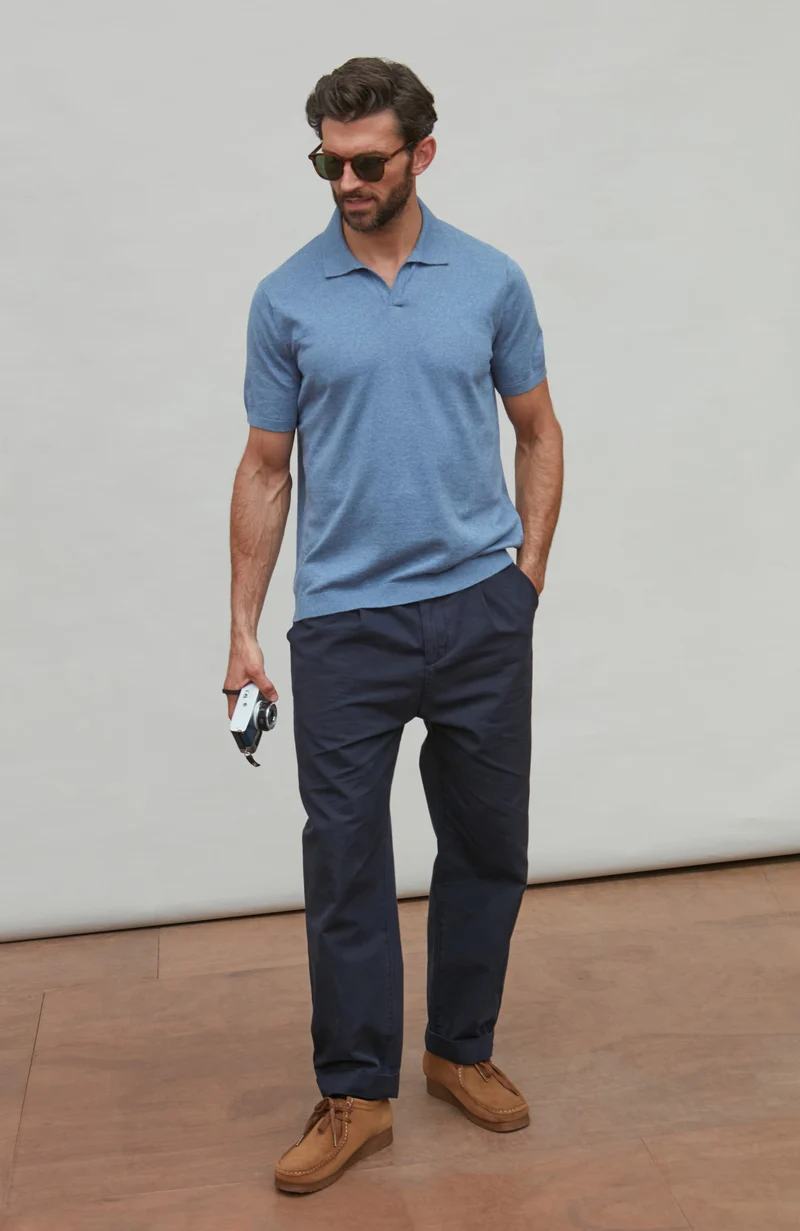Mens Ultra Fine Cotton Buttonless Polo Shirt