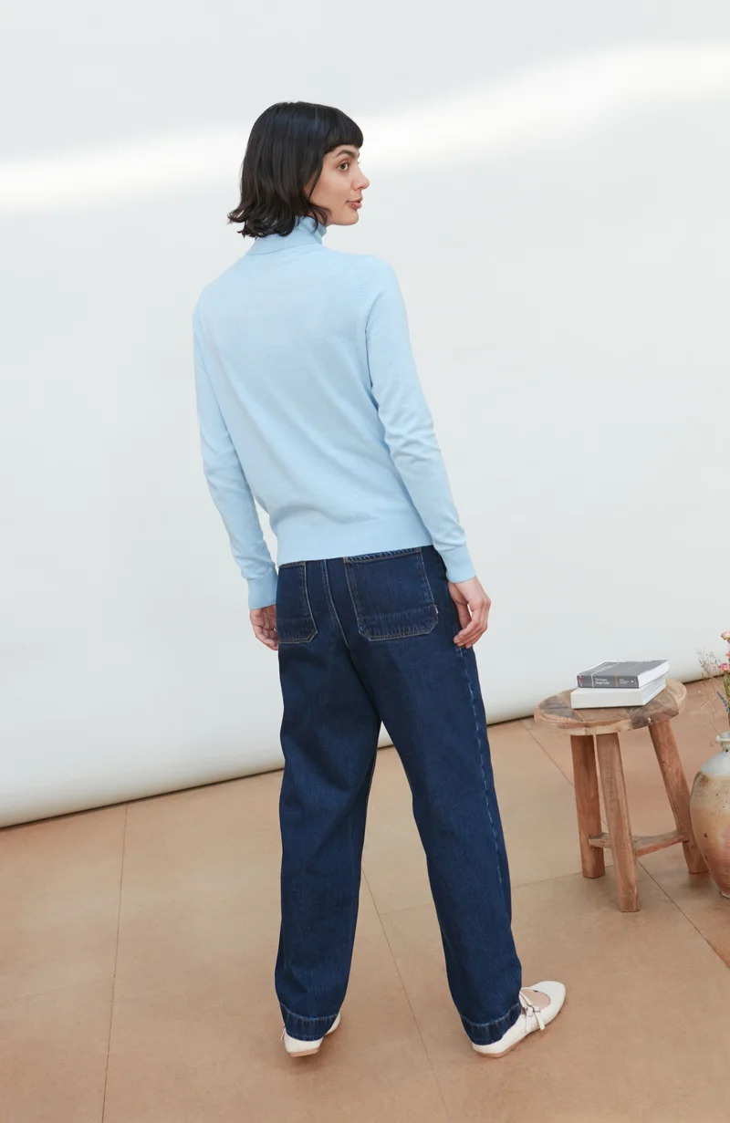 Womens Ultra Fine Cotton Roll Neck Long Sleeve Jumper