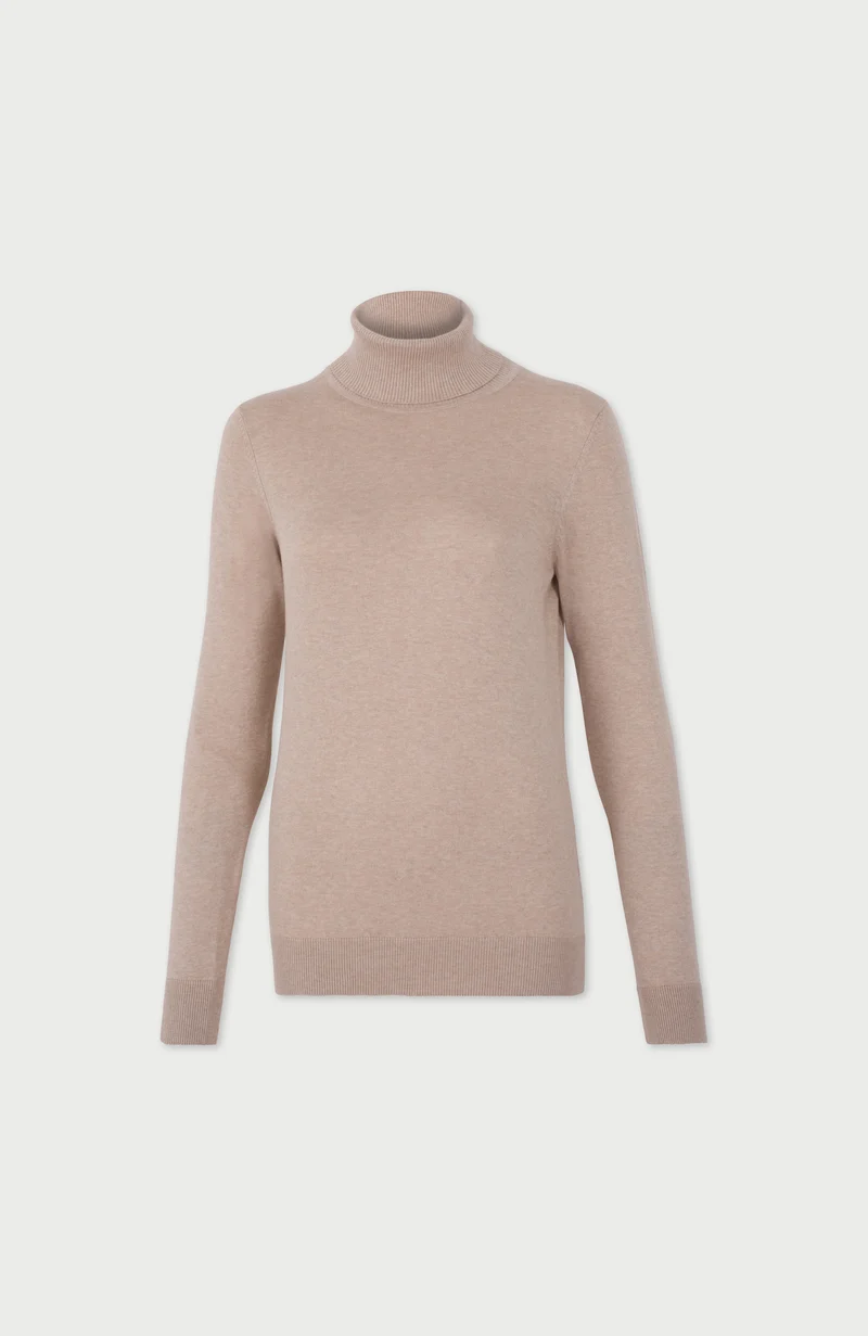 Womens Ultra Fine Cotton Roll Neck Long Sleeve Jumper