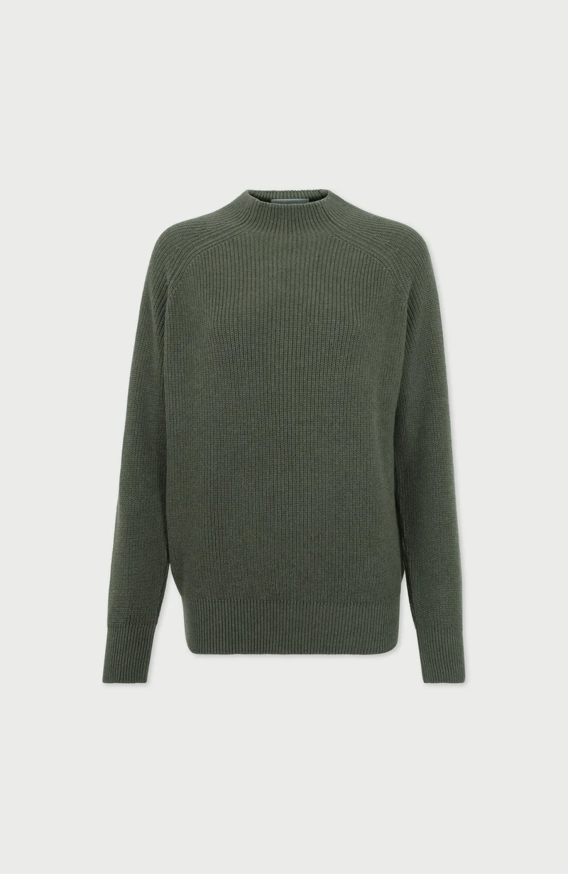 Womens Pure Cotton High Neck Raglan Jumper