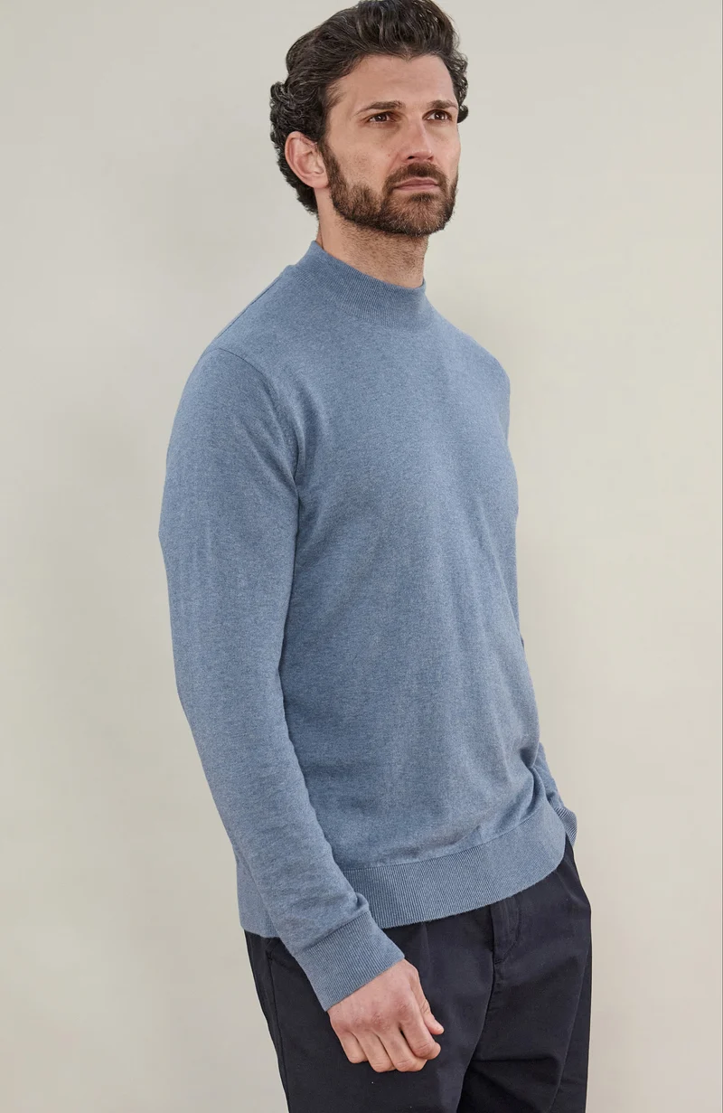 Mens Ultra Fine Cotton Mock Turtle Neck Jumper