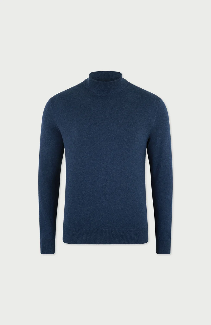 Mens Ultra Fine Cotton Mock Turtle Neck Jumper