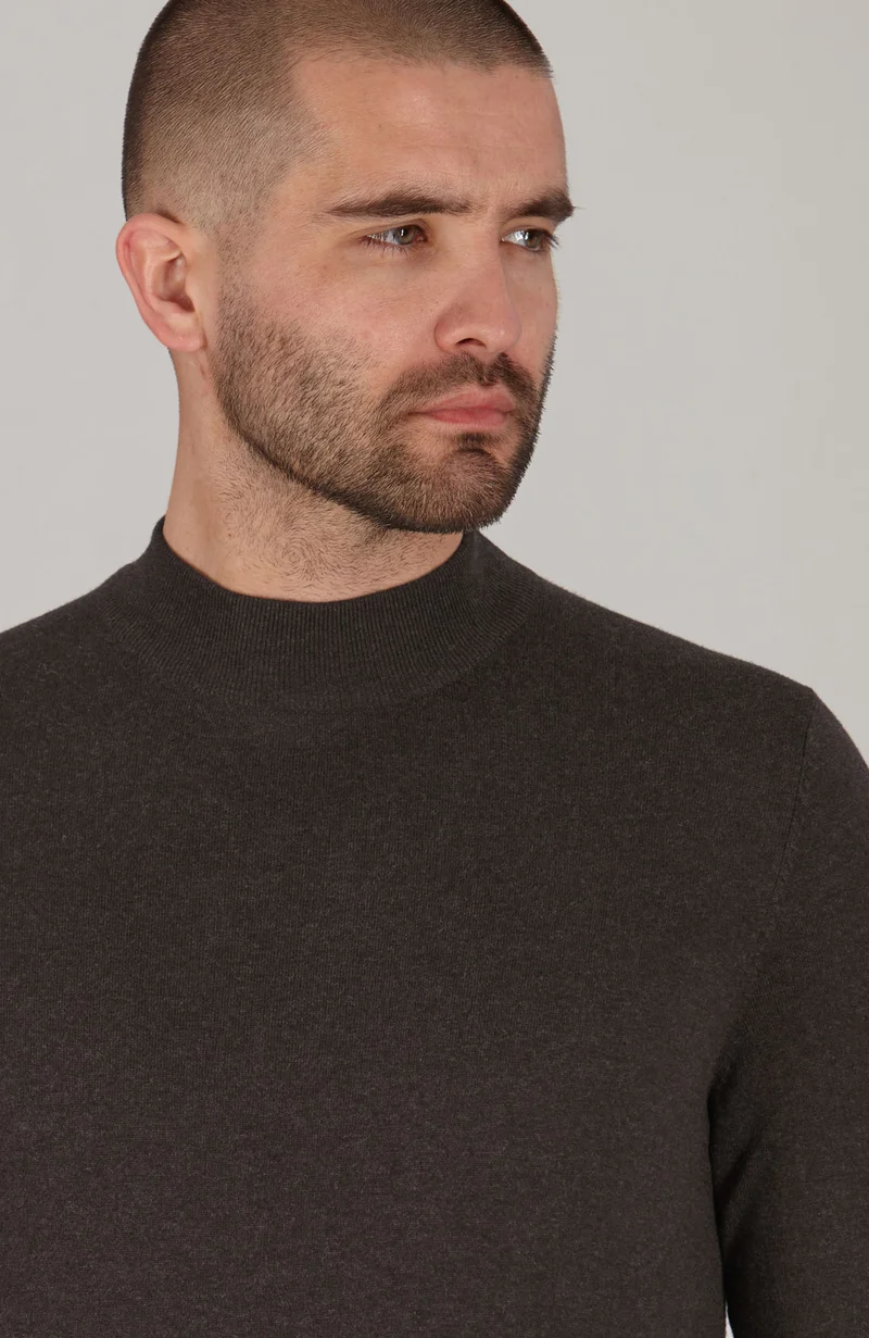 Mens Ultra Fine Cotton Mock Turtle Neck Jumper