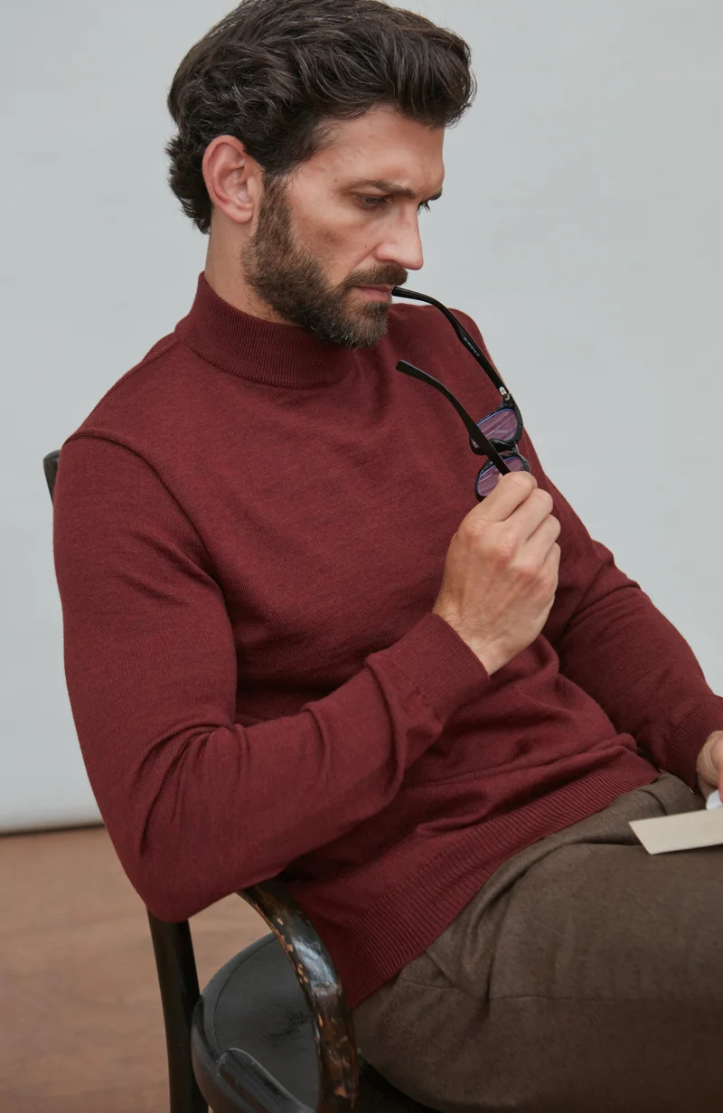 Mens Extra Fine Merino Wool Mock Turtleneck Jumper