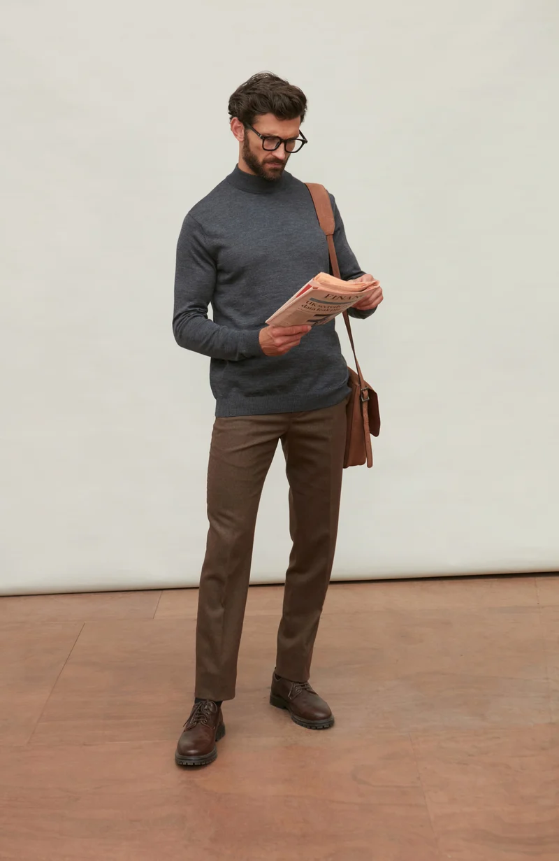Mens Extra Fine Merino Wool Mock Turtleneck Jumper