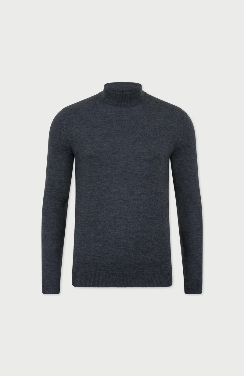 Mens Extra Fine Merino Wool Mock Turtleneck Jumper