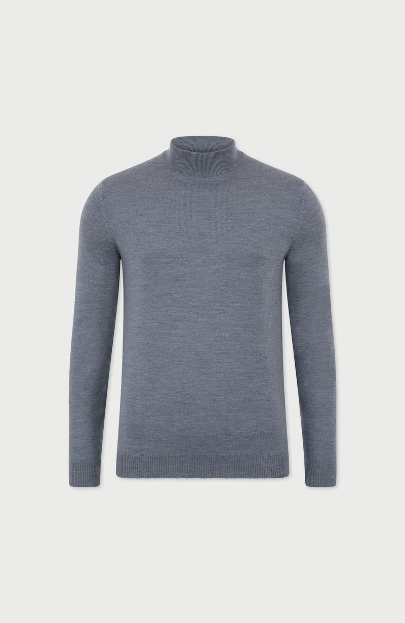 Mens Extra Fine Merino Wool Mock Turtleneck Jumper