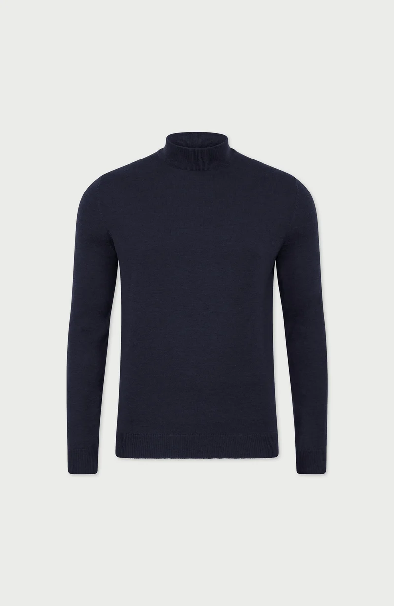 Mens Extra Fine Merino Wool Mock Turtleneck Jumper