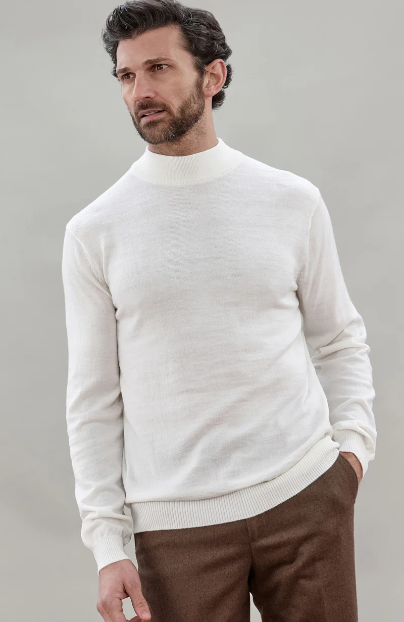 Mens Extra Fine Merino Wool Mock Turtleneck Jumper