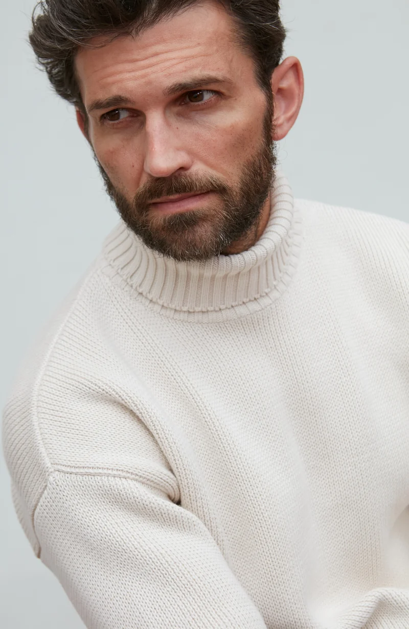 Mens Heavyweight Cotton Submariner Roll Neck Jumper