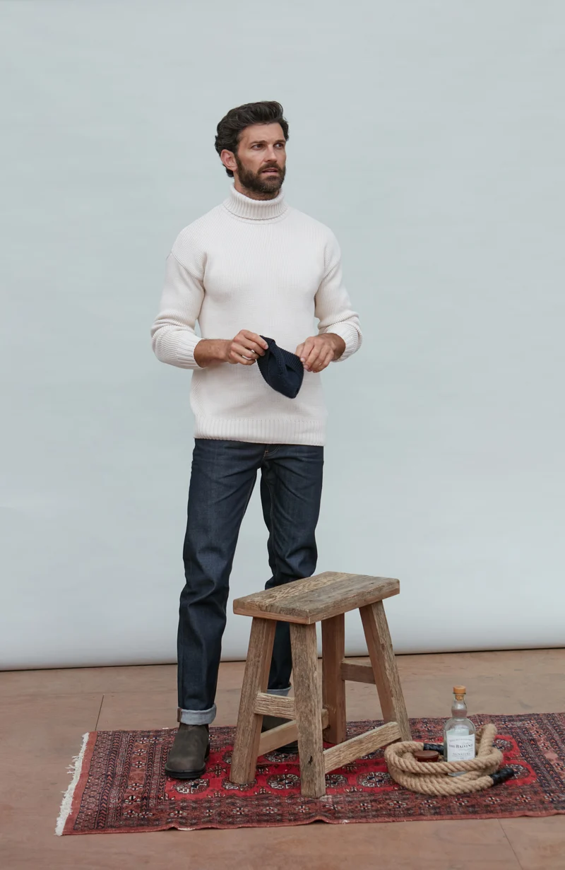 Mens Heavyweight Cotton Submariner Roll Neck Jumper